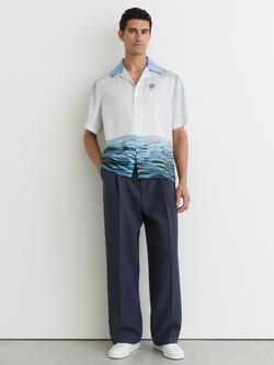 Reiss Dive Button Through Short Sleeve Shirt, Soft Blue - view 2, Soft Blue