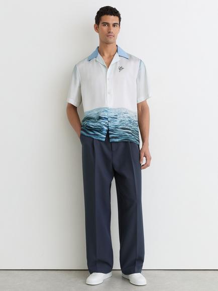 Reiss Dive Button Through Short Sleeve Shirt, Soft Blue - view 2, Soft Blue