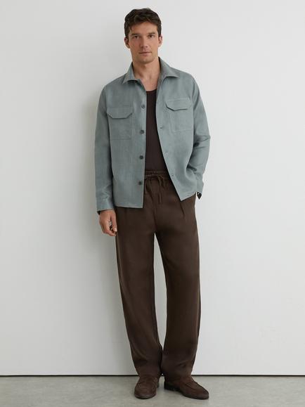 Reiss Polasio Pure Linen Herringbone-Stripe Regular-Fit Shirt, Teal Blue