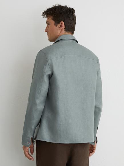 Reiss Polasio Pure Linen Herringbone-Stripe Regular-Fit Shirt - view 2, Teal Blue