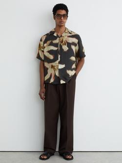 Reiss Springs Graphic Floral Print Short Sleeve Shirt, Black