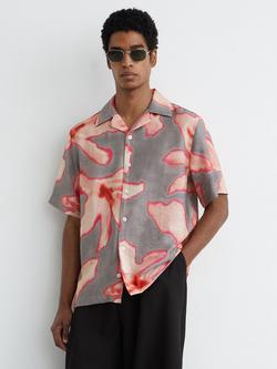 Reiss Springs Graphic Floral Print Short Sleeve Shirt, Pink