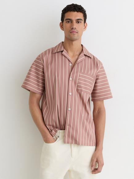 Reiss Vanfleet Cotton Blend Stripe Cuban Collar Short Sleeve Shirt, Dusty Pink, Dusty Pink