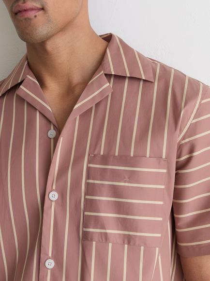 Reiss Vanfleet Cotton Blend Stripe Cuban Collar Short Sleeve Shirt, Dusty Pink - view 2, Dusty Pink