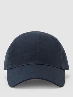 Reiss Lucas Linen Baseball Cap, Navy