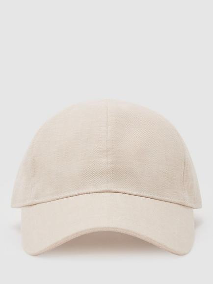 Reiss Lucas Linen Baseball Cap, Stone