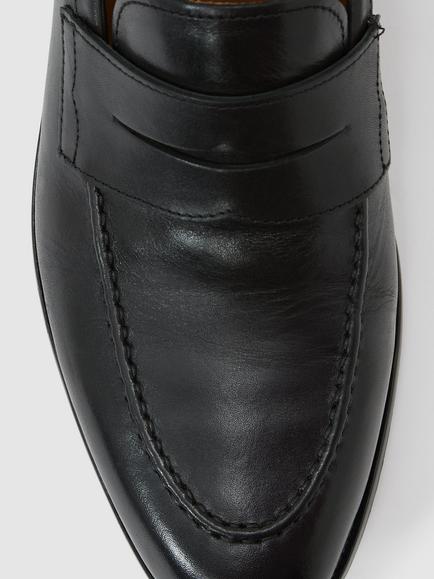 Reiss Peter Leather Formal Saddle Loafers, Black - view 2, Black