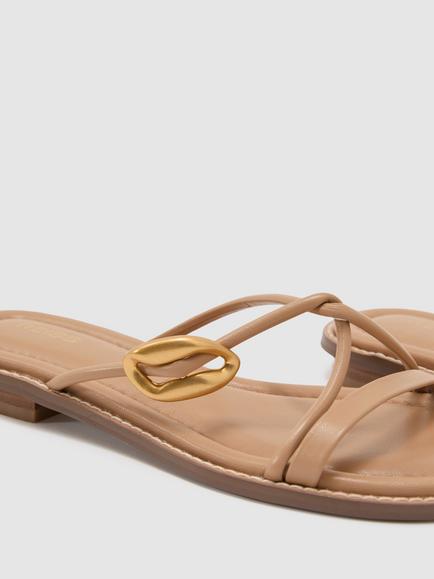 Reiss Raina Leather Twist Strap Sandals, Natural - view 2, Natural