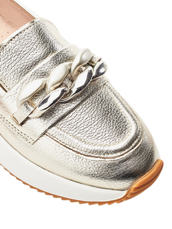 Moda in Pelle Sorrento Leather Hybrid Loafers, Gold - view 2, Gold