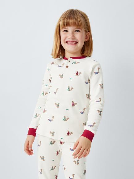 John Lewis Kids' Squirrel Pyjamas, White, White