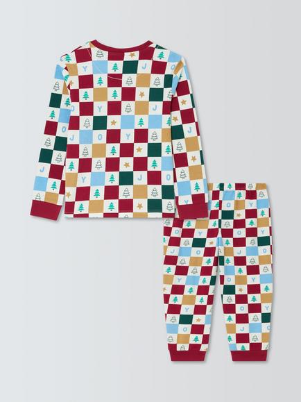 John Lewis Kids' Joy Christmas Check Pyjamas, Multi - view 2, Multi