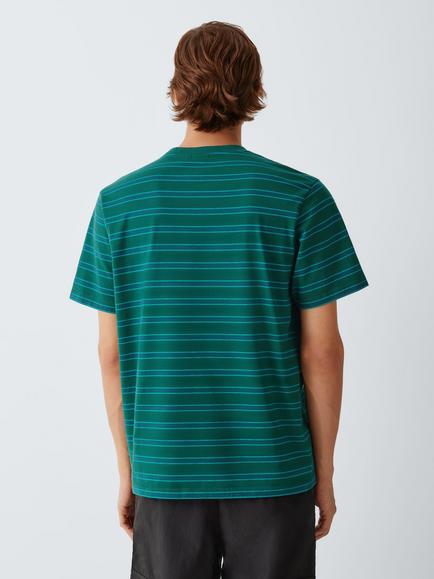 Kin Cotton Regular Fit Stripe Crew Neck T-Shirt, Green/Multi - view 2, Green Multi