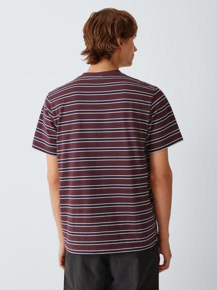 Kin Cotton Regular Fit Stripe Crew Neck T-Shirt, Plum/Multi - view 2, Plum Multi