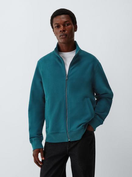 Kin Cotton Rich Clean Zip Through Top, Reflecting Pond, Reflecting Pond