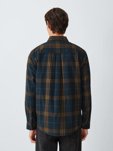John Lewis Cotton Regular Fit Flannel Check Shirt, Brown/Blue - view 2, Brown/Blue