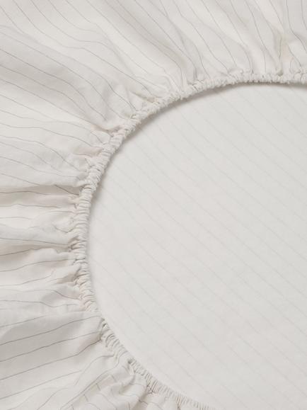 Folks Linen-Cotton Stripe Fitted Sheet, Dusk Blue - view 2, Dusk Blue