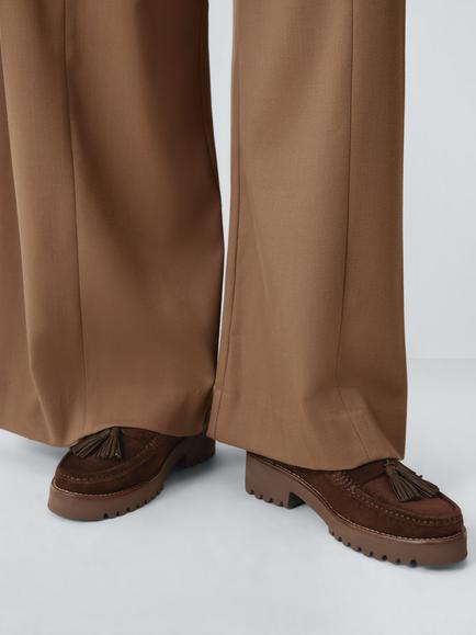 John Lewis Orlagh Suede Comfort Flatform Tassel Loafers, Chocolate - view 2, Chocolate