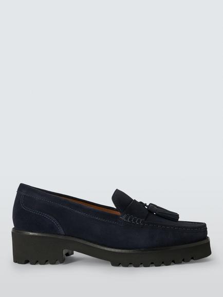 John Lewis Orlagh Suede Comfort Flatform Tassel Loafers, Navy, Navy