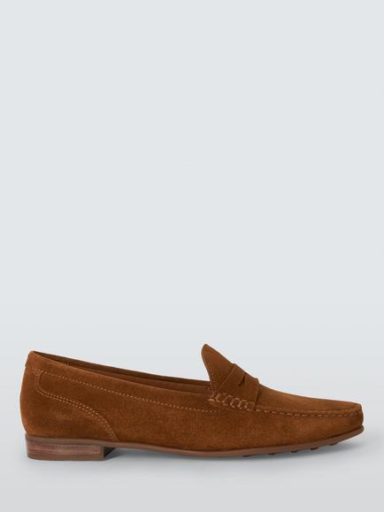 John Lewis Penn Suede Flexi Comfort Penny Loafers, Chestnut,, Chestnut