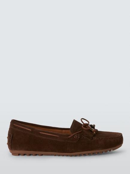 John Lewis Pennrose Suede Flexi Comfort Tassel Loafers, Chocolate, Chocolate
