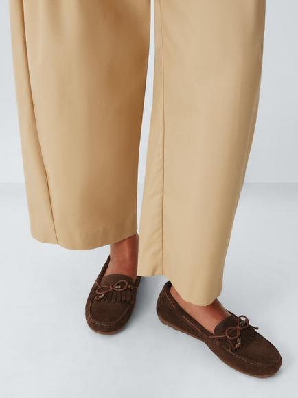 John Lewis Pennrose Suede Flexi Comfort Tassel Loafers, Chocolate - view 2, Chocolate