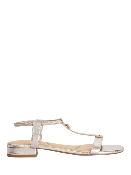 Dune London Lyra Leather T-Bar Sandals, Gold