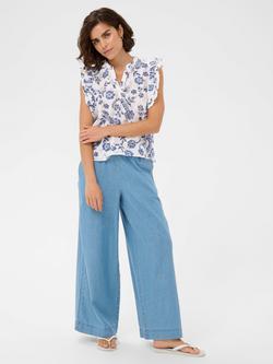 KAFFE Kaluisa Floral Eyelet Ruffle V Neck Blouse - view 2, Chalk Midnight Flowe