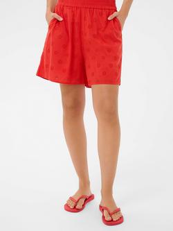 KAFFE Kafiona Embroidered Mid Rise Relaxed Shorts, Poppy Red, Poppy Red
