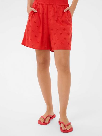 KAFFE Kafiona Embroidered Mid Rise Relaxed Shorts, Poppy Red, Poppy Red