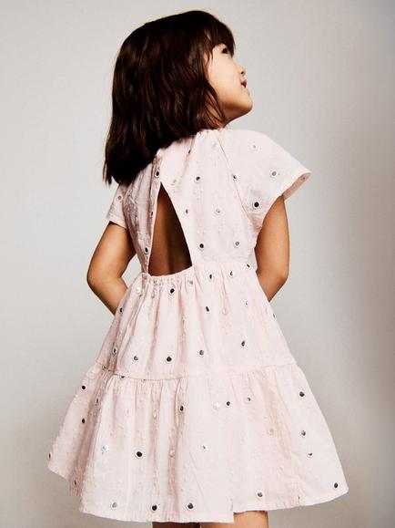 Mango Kids' Sequin Dotted Fit Flare Mini Dress, Light Pink, Light Pink