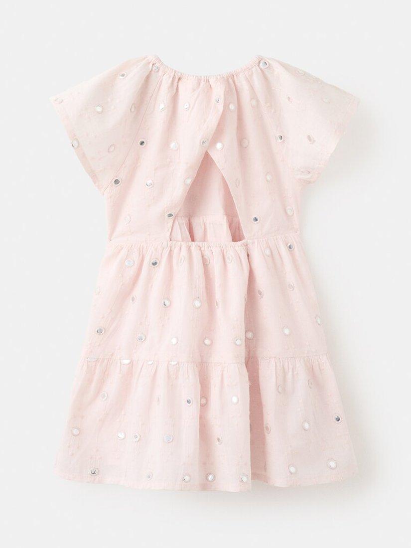 Mango Kids' Sequin Dotted Fit Flare Mini Dress, Light Pink
