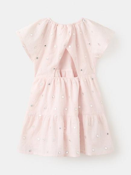 Mango Kids' Sequin Dotted Fit Flare Mini Dress, Light Pink - view 2, Light Pink