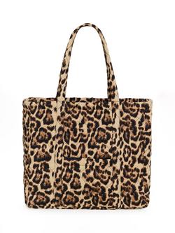 KAFFE Kamilly Quilted Animal Print Carryall Tote, Brown, Brown
