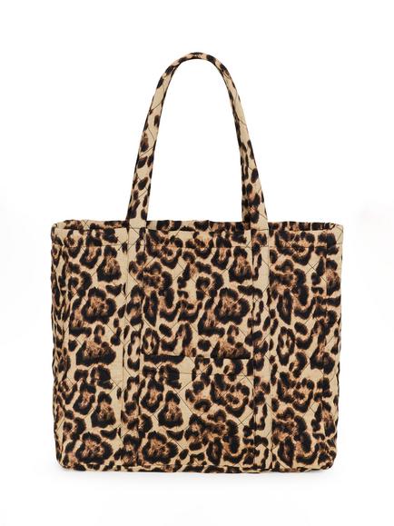 KAFFE Kamilly Quilted Animal Print Carryall Tote, Brown, Brown