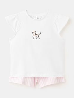 Mango Kids' Stripe Embroidered Zebra Short Pyjamas, Off White, Off White