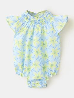 Mango Baby Short Sleeve High Neck Romper, Yellow/Multi, Yellow/Multi