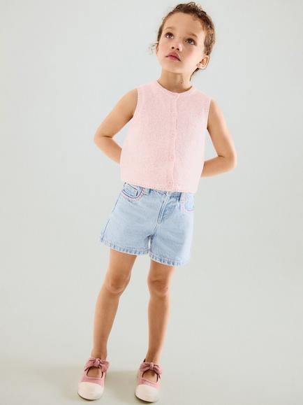 Mango Kids' Stitch Detail Denim Shorts, Light Denim, Light Denim