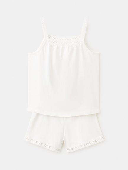 Mango Kids' Cotton Short Pyjama Set, Off White, Off White