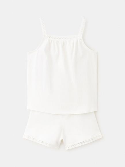 Mango Kids' Cotton Short Pyjama Set, Off White - view 2, Off White