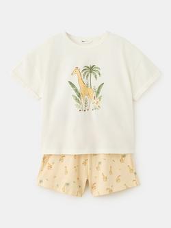 Mango Kids' Giraffe Print Short Pyjamas, Off White, Off White