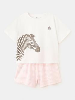 Mango Kids' Zebra Print Striped Short Pyjamas, Off White, Off White