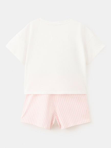 Mango Kids' Zebra Print Striped Short Pyjamas, Off White - view 2, Off White