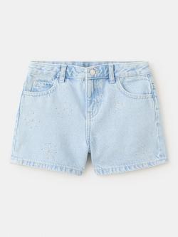 Mango Kids' Embellished Denim Shorts, Light Blue, Light Blue