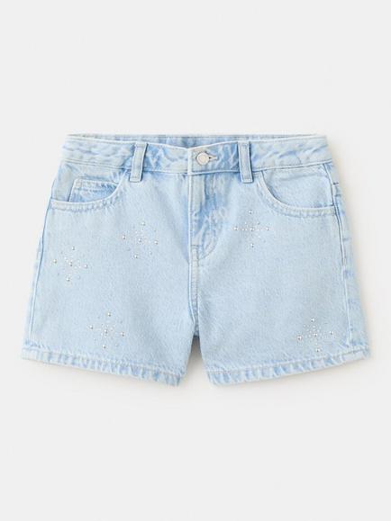 Mango Kids' Embellished Denim Shorts, Light Blue, Light Blue