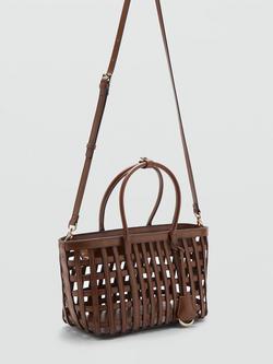 Mango Structured Woven Crossbody Basket Bag, Brown, Brown