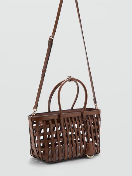 Mango Structured Woven Crossbody Basket Bag, Brown, Brown