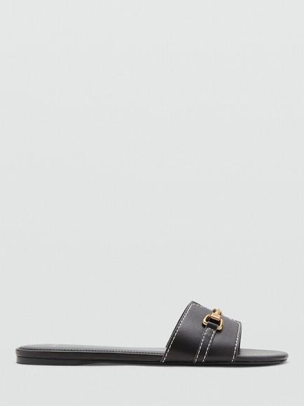 Mango Metal Hardware Slider Sandals, Chocolate, Chocolate