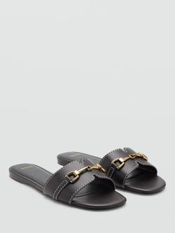Mango Metal Hardware Slider Sandals, Chocolate - view 2, Chocolate