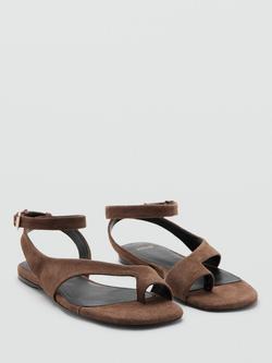 Mango Suede Ankle Strap Toe Loop Sandals, Brown - view 2, Brown