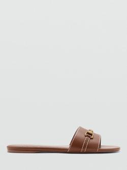 Mango Metallic Detail Strap Slider Sandals, Brown, Brown